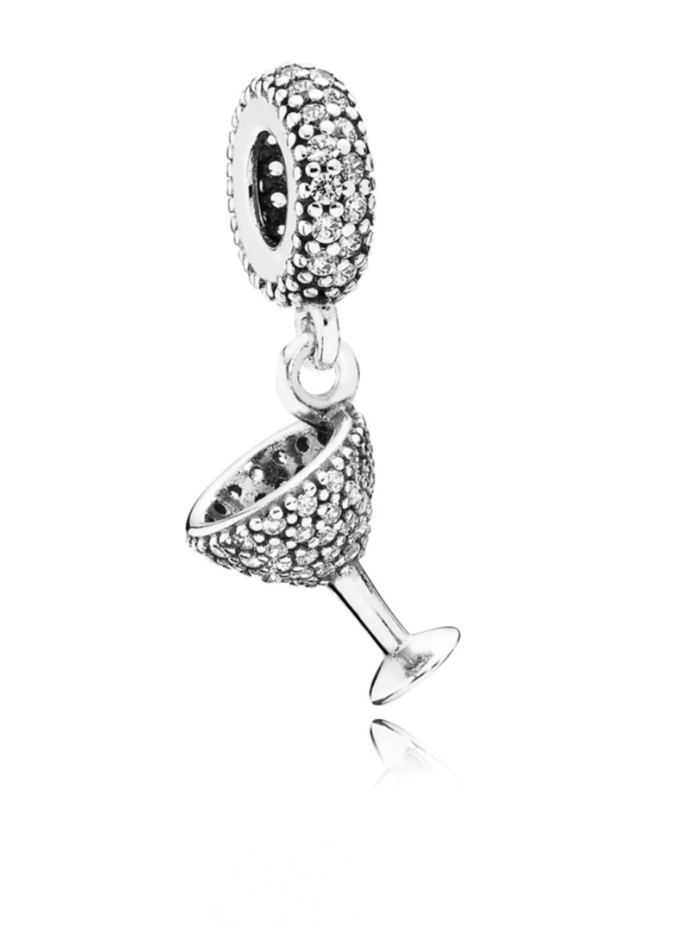 ✨ 925 Pave Cocktail Glass Bracelet Charm Dangle Sparkly Wine Glass ✨ - Picture 2 of 2